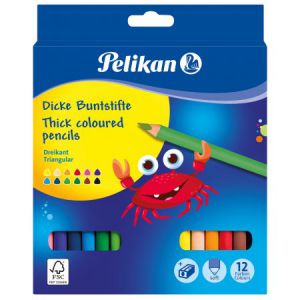 Kredki ołówkowe Pelikan Jumbo, 12 kolorów + temperówka